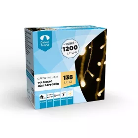   Crystalline toldható led jégcsapfüzér, 200 x 90 cm, 138 db MELEG FEHÉR LED, átlátszó kábel, Kül- és beltéri