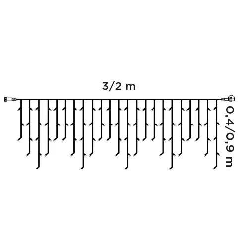 Crystalline toldható led jégcsapfüzér, 200 x 90 cm, 138 db MELEG FEHÉR LED, átlátszó kábel, Kül- és beltéri