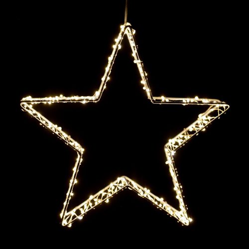 Crystalline toldható fémvázas csillag ablakdísz, 300 micro LED, MELEG FEHÉR, 30 cm átmérő