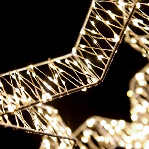 Crystalline toldható fémvázas csillag ablakdísz, 300 micro LED, MELEG FEHÉR, 30 cm átmérő