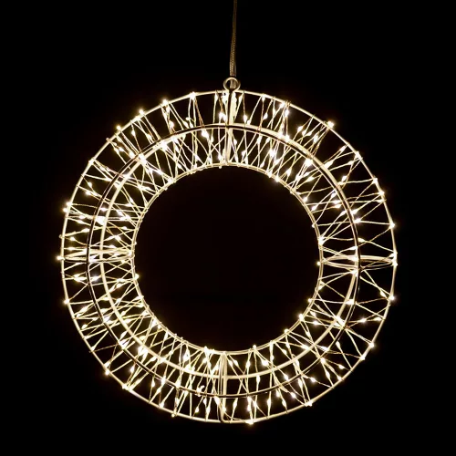 Crystalline toldható fémvázas kör ablakdísz, 300 micro LED, MELEG FEHÉR, 30 cm átmérő, Kül- és beltéri