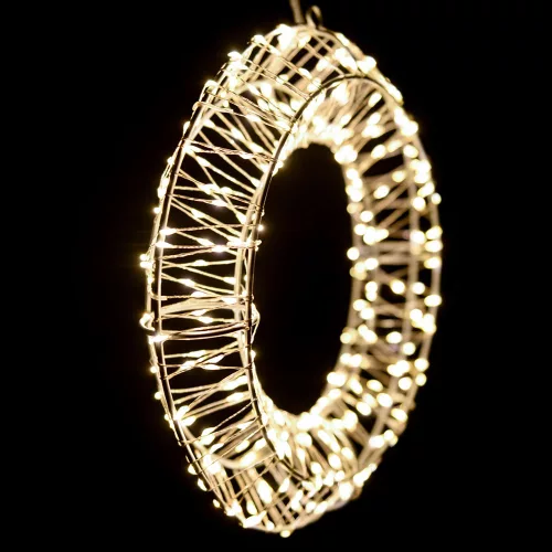 Crystalline toldható fémvázas kör ablakdísz, 300 micro LED, MELEG FEHÉR, 30 cm átmérő, Kül- és beltéri