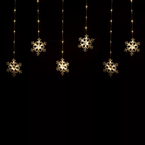 Crystalline toldható LED HÓPEHELY fényfüggöny, 120 x 80 cm, 90 db MELEG FEHÉR LED, átlátszó kábel