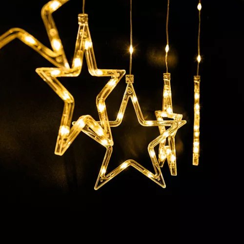 Crystalline toldható LED CSILLAG fényfüggöny, 120 x 80 cm, 120 db MELEG FEHÉR LED, átlátszó kábel