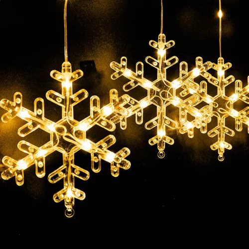 Crystalline toldható LED HÓPEHELY fényfüggöny, 120 x 80 cm, 120 db MELEG FEHÉR LED, átlátszó kábel