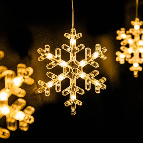 Crystalline toldható LED HÓPEHELY fényfüggöny, 120 x 80 cm, 120 db MELEG FEHÉR LED, átlátszó kábel