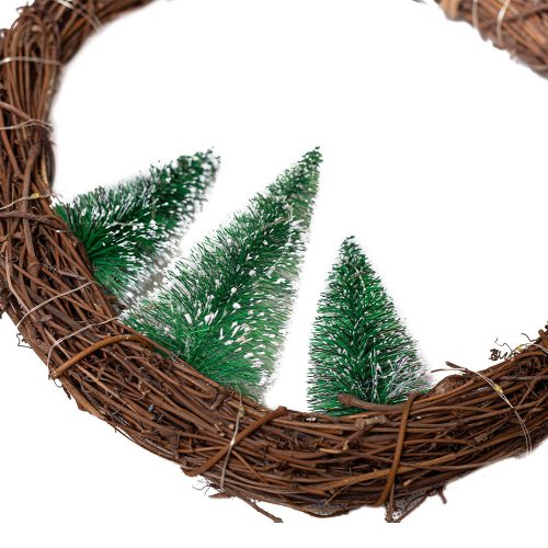 Dekortrend rattan ablakdísz fenyőfákkal, 30 cm, 30 LED, meleg fehér, elemes