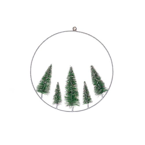 Dekortrend fém ablakdísz fenyőfákkal, 30 cm, 30 led, meleg fehér, elemes