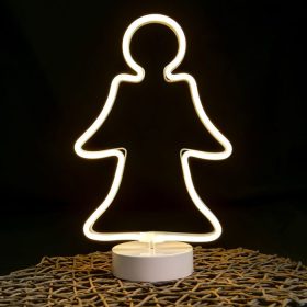   Neonfényű angyalka ablakdísz, meleg fehér, vezeték nélküli, 32 cm