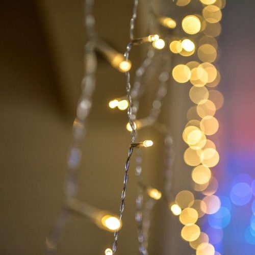 Árkád fényfüggöny, meleg fehér, átlátszó kábel, 200 x 200 cm, 220 LED