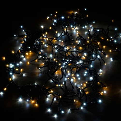 Jin-Jang Fénygirland, 500 cm, 500 meleg és hideg fehér LED-ek, fekete kábel