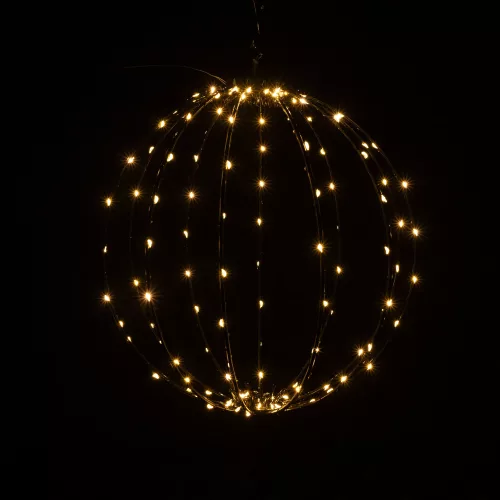 Dekortrend Fém dekorációs gömb, 120 LED, meleg fehér, fekete