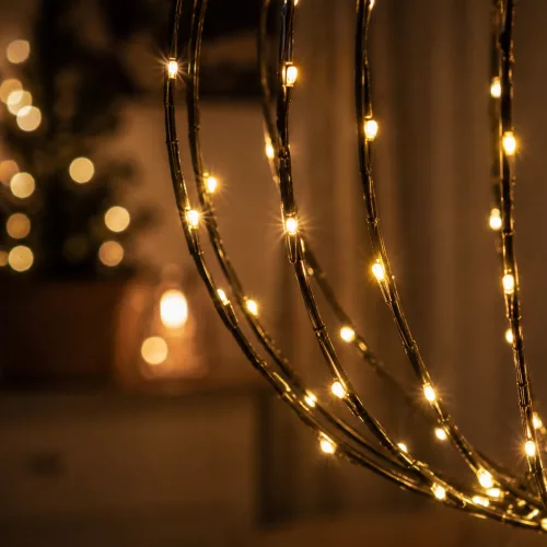 Dekortrend Fém dekorációs gömb, 120 LED, meleg fehér, fekete
