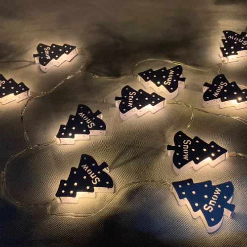 Dekortrend Fém Karácsonyfa motívumos fényfüzér, 10 LED, meleg fehér, elemes