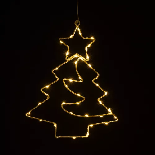 LED karácsonyfa függődísz csillaggal, meleg fehér fénnyel 26 x 32,5 cm