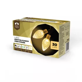   Kristálycsepp fényfüzér 30 LED, zöld kábel, meleg fehér, 600 cm