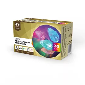  Kristálycsepp fényfüzér 30 LED, zöld kábel, multi, 600 cm