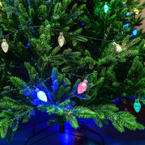 Kristálycsepp fényfüzér 30 LED, zöld kábel, multi, 600 cm