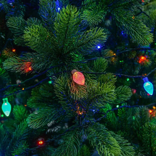 Kristálycsepp fényfüzér 30 LED, zöld kábel, multi, 600 cm