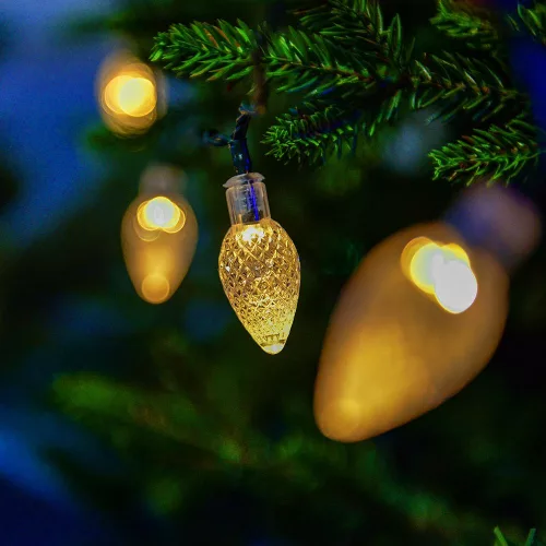 Kristálycsepp fényfüzér 60 LED, zöld kábel, meleg fehér, 1200 cm