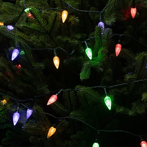 Színes kristálycsepp LED fényfüzér, 80 LED, 7,9 m, időzítővel 
