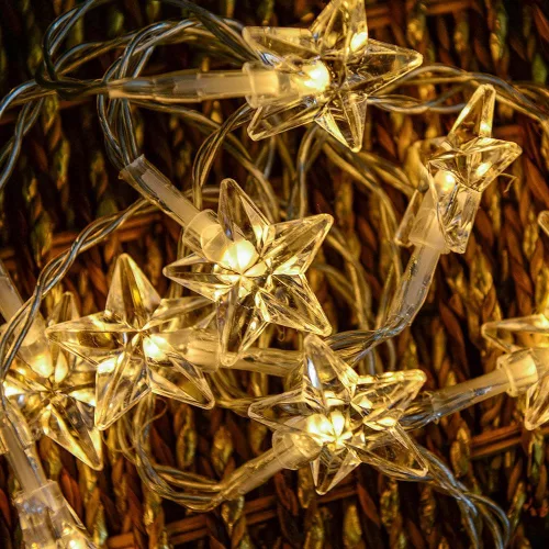 Elemes csillagfüzér, meleg fehér, átlátszó kábel, 100 cm, 10 LED