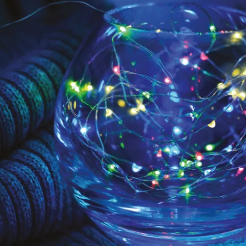 Tündérfény dekorfüzér, multi színek, 500 cm, 50 LED, réz kábel
