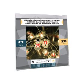   Tündérfény hóemberrel, meleg fehér, ezüst színű rézkábel, 200 cm, 20 LED