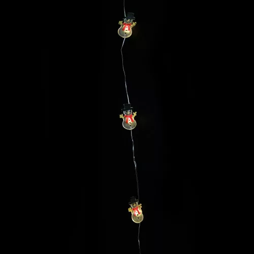 Tündérfény hóemberrel, meleg fehér, ezüst színű rézkábel, 200 cm, 20 LED