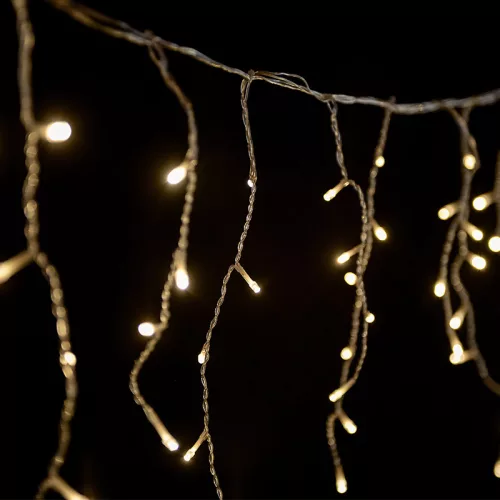 Dekortrend Kültéri toldható jégszikrázó 101 LED jégcsapfüzér, Meleg fehér, 300 x 40 cm, fehér gumikábel