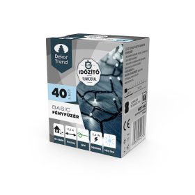   Dekortrend Basic 320 cm, 40 LED fényfüzér timer funkcióval, elemes, hideg fehér