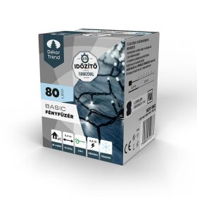   Dekortrend Basic 640 cm, 80 LED fényfüzér timer funkcióval, elemes, hideg fehér