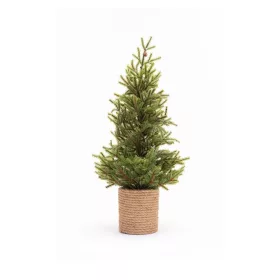 Mini műfenyő tobozzal, juta kaspóban 48 cm