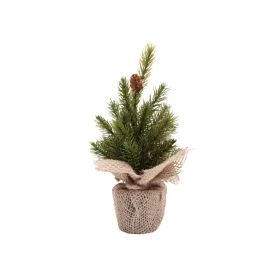 Mini asztali műfenyő zsákvászonos kaspóban 23 cm