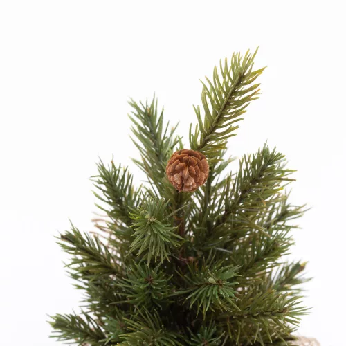 Mini asztali műfenyő zsákvászonos kaspóban 23 cm